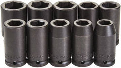 Proto - 10 Piece 3/4" Drive Black Finish Deep Well Impact Socket Set - 6 Points, 19mm to 33mm Range, Metric Measurement Standard - Industrial Tool & Supply