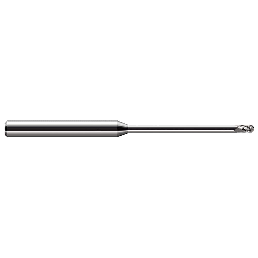 Ball End Mill: 0.1875″ Dia, 0.281″ LOC, 3 Flute, Solid Carbide 4″ OAL, 3/16″ Shank Dia, 30 ° Helix, Uncoated, Single End