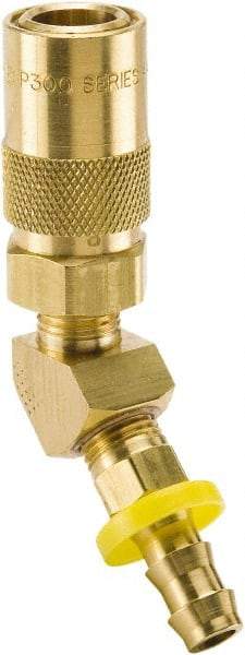 Parker - Nonthreaded Brass Hydraulic Hose Push-Lok Hose Barb Coupler & 45° Fitting - 200 psi, 12 GPM, 1/2" Hose Diam, Series Moldmate - Industrial Tool & Supply