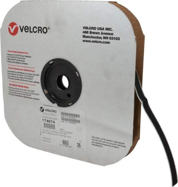 VELCRO Brand - 5/8" Wide x 25 Yd Long Adhesive Backed Hook Roll - Continuous Roll, Black - Industrial Tool & Supply