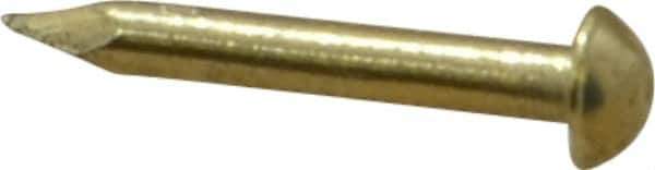 Made in USA - 16 Gauge, 1/2" OAL Escutcheon Pin Nails - Smooth Shank, Brass, Bright Finish - Industrial Tool & Supply