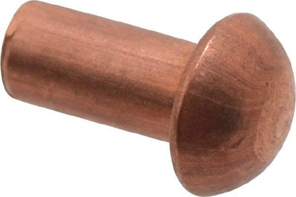 Made in USA - 1/8" Body Diam, Round Copper Solid Rivet - 1/4" Length Under Head - Industrial Tool & Supply