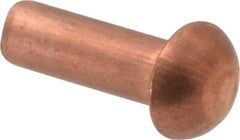 Made in USA - 1/8" Body Diam, Round Copper Solid Rivet - 3/8" Length Under Head - Industrial Tool & Supply