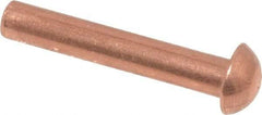 Made in USA - 1/8" Body Diam, Round Copper Solid Rivet - 3/4" Length Under Head - Industrial Tool & Supply