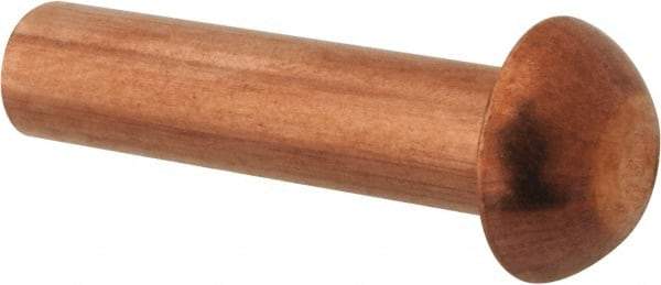 Made in USA - 3/16" Body Diam, Round Copper Solid Rivet - 3/4" Length Under Head - Industrial Tool & Supply