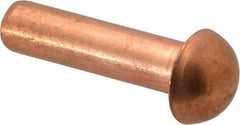 Made in USA - 1/4" Body Diam, Round Copper Solid Rivet - 1" Length Under Head - Industrial Tool & Supply