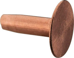 Made in USA - #10 Wire Body Diam, Flat Copper Belt Rivet with Washer - 1/2" Length Under Head, 7/16" Head Diam - Industrial Tool & Supply