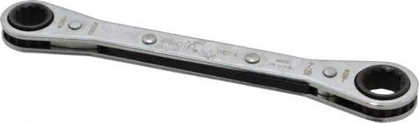 Proto - 3/8" x 7/16" 12 Point Ratcheting Box Wrench - Double End, 1-5/8" Head Diam x 1/2" Head Thickness, 5-1/2" OAL, Steel, Chrome Finish - Industrial Tool & Supply