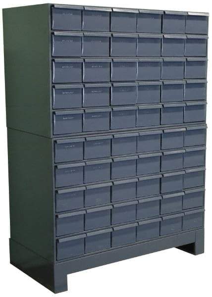 Durham - 60 Bin Drawer Cabinet System - 17-1/4 Inch Overall Depth x 48 Inch Overall Height, Gray Steel Bins - Industrial Tool & Supply
