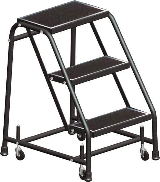 Ballymore - 28" 3 Step Ladder - Rolling Safety Ladder, 450 Lb Capacity, 28-1/2" Platform Height, 30" Base Width x 25" Base Depth, Serrated - Industrial Tool & Supply