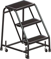 Ballymore - 28" 3 Step Ladder - Rolling Safety Ladder, 450 Lb Capacity, 28-1/2" Platform Height, 30" Base Width x 25" Base Depth, Perforated Tread - Industrial Tool & Supply