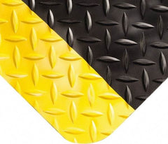Wearwell - 11' Long x 2' Wide, Dry Environment, Anti-Fatigue Matting - Black with Yellow Borders, Vinyl with Nitrile Blend Base, Beveled on 4 Sides - Industrial Tool & Supply