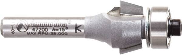 Amana Tool - 5/8" Cut Diam, 9/32" Length of Cut, 2 Flute Chamfer Edge Profile Router Bit - Carbide-Tipped, 1/4" Shank Diam, 2-3/32" OAL, Uncoated - Industrial Tool & Supply
