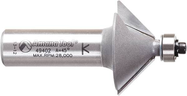 Amana Tool - 1-1/4" Cut Diam, 1/2" Length of Cut, 2 Flute Chamfer Edge Profile Router Bit - Carbide-Tipped, 1/2" Shank Diam, 2-3/8" OAL, Uncoated - Industrial Tool & Supply
