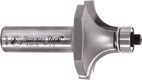 Amana Tool - 1-1/2" Cut Diam, 3/4" Length of Cut, 2 Flute Round-Over Edge Profile Router Bit - Carbide-Tipped, 1/2" Shank Diam, 2-5/8" OAL, Uncoated - Industrial Tool & Supply