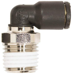 Coilhose Pneumatics - 3/8" OD, 1/4 NPT, Glass Reinforced Nylon/Nickel Plated Brass Push-to-Connect Male Swivel Elbow - 225 Max psi - Industrial Tool & Supply