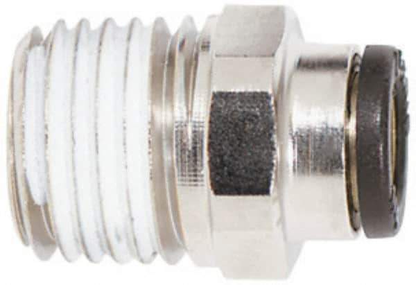Coilhose Pneumatics - 1/8" OD, 10-32 NPT, Glass Reinforced Nylon/Nickel Plated Brass Push-to-Connect Male Connector - 225 Max psi - Industrial Tool & Supply