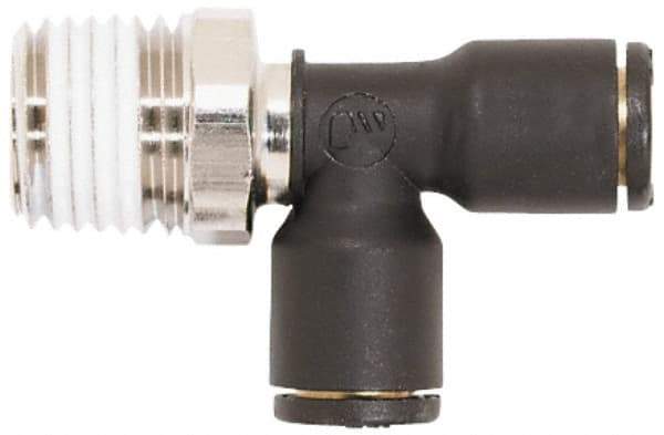 Coilhose Pneumatics - 5/32" OD, 1/8 NPT, Glass Reinforced Nylon/Nickel Plated Brass Push-to-Connect Male Swivel Run Tee - 225 Max psi - Industrial Tool & Supply