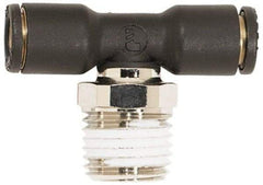 Coilhose Pneumatics - 5/32" OD, 1/8 NPT, Glass Reinforced Nylon/Nickel Plated Brass Push-to-Connect Male Swivel Branch Tee - 225 Max psi - Industrial Tool & Supply