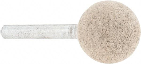 Cratex - 1" Head Diam x 1" Thickness, A25, Ball End, Aluminum Oxide Mounted Point - Medium Grade, 80 Grit, 22,120 RPM - Industrial Tool & Supply