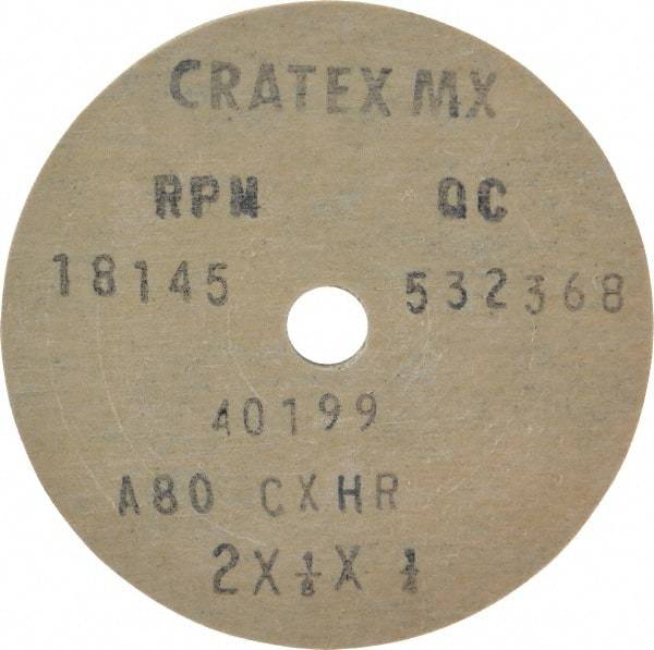 Cratex - 2" Diam x 1/4" Hole x 1/8" Thick, 80 Grit Surface Grinding Wheel - Aluminum Oxide, Type 1, Medium Grade, 18,145 Max RPM, No Recess - Industrial Tool & Supply