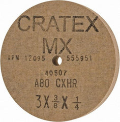 Cratex - 3" Diam x 1/4" Hole x 3/8" Thick, 80 Grit Surface Grinding Wheel - Aluminum Oxide, Type 1, Medium Grade, 12,095 Max RPM, No Recess - Industrial Tool & Supply