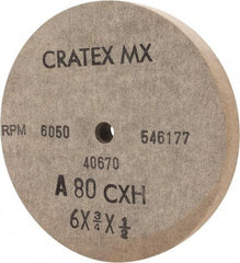 Cratex - 6" Diam x 1/2" Hole x 3/4" Thick, 80 Grit Surface Grinding Wheel - Aluminum Oxide, Type 1, Medium Grade, 6,050 Max RPM, No Recess - Industrial Tool & Supply