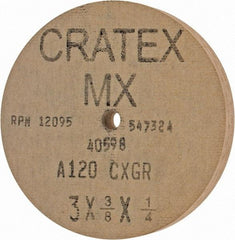 Cratex - 3" Diam x 1/4" Hole x 3/8" Thick, 120 Grit Surface Grinding Wheel - Aluminum Oxide, Type 1, Fine Grade, 12,095 Max RPM, No Recess - Industrial Tool & Supply