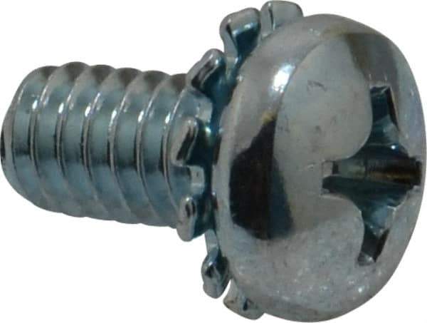 Value Collection - 1/4-20 UNC, 1/2" Length Under Head Phillips Drive Machine Screw - Pan Head, Grade J82 Steel, Zinc-Plated Finish, External Tooth - Industrial Tool & Supply