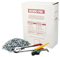 Value Collection - 9,000 Inch Long x 1/2 Inch Wide x 0.015 Inch Thick, Heavy Duty Polyproylene Strapping Kit - 400 Lbs Tensile Strength, Contains Self Dispensing Box, White Polypropylene Strapping, 1000 Seals, Tensioner Tool and Crimper Tool - Industrial Tool & Supply