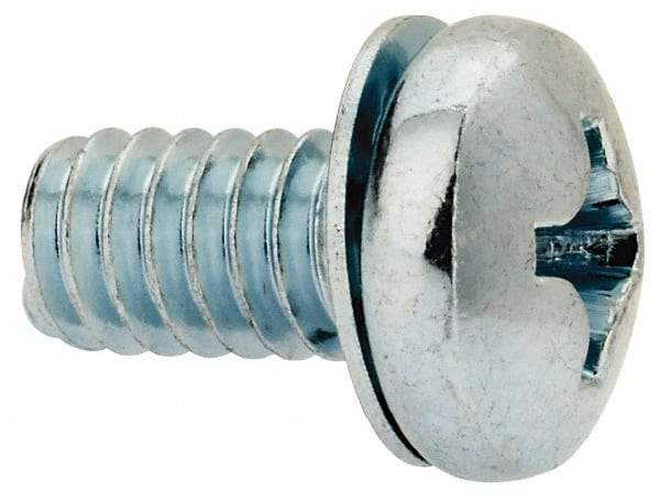 Value Collection - 1/4-20 UNC, 1/2" Length Under Head Phillips Drive Machine Screw - Pan Head, Grade J82 Steel, Zinc-Plated Finish, Internal Tooth - Industrial Tool & Supply