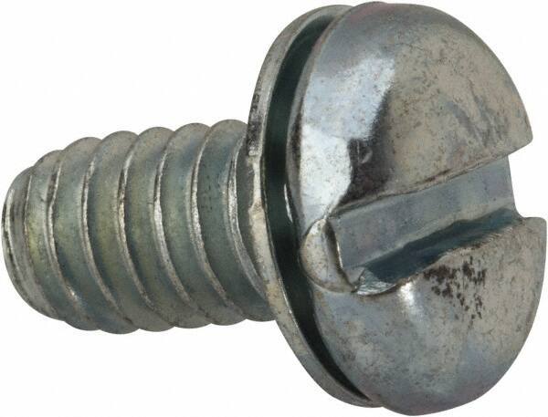 Value Collection - 1/4-20 UNC, 1/2" Length Under Head Slotted Drive Machine Screw - Pan Head, Grade J82 Steel, Zinc-Plated Finish, Internal Tooth - Industrial Tool & Supply