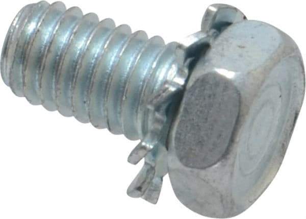 Value Collection - #10-32 UNF, 3/8" Length Under Head Hex Drive Machine Screw - Hex Head, Grade J82 Steel, Zinc-Plated Finish, External Tooth - Industrial Tool & Supply