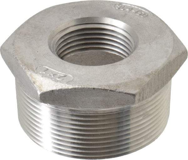 Merit Brass - 2 x 1" Grade 304 Stainless Steel Pipe Hex Bushing - MNPT x FNPT End Connections, 150 psi - Industrial Tool & Supply
