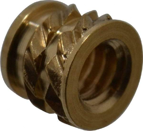 E-Z LOK - #2-56, 0.118" Small to 0.123" Large End Hole Diam, Brass Single Vane Tapered Hole Threaded Insert - 0.136" Insert, 0.122" Pilot Diam, 0.115" OAL, 0.08" Min Wall Thickness - Industrial Tool & Supply