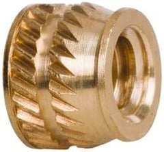 E-Z LOK - #10-24, 0.267" Small to 0.277" Large End Hole Diam, Brass Single Vane Tapered Hole Threaded Insert - 0.296" Insert, 0.272" Pilot Diam, 0.225" OAL, 0.159" Min Wall Thickness - Industrial Tool & Supply