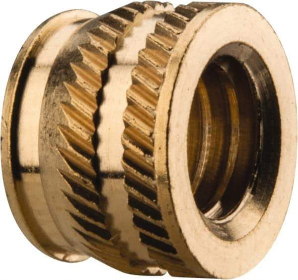 E-Z LOK - 5/16-18, 0.431" Small to 0.448" Large End Hole Diam, Brass Single Vane Tapered Hole Threaded Insert - 15/32" Insert, 0.439" Pilot Diam, 0.335" OAL, 0.245" Min Wall Thickness - Industrial Tool & Supply