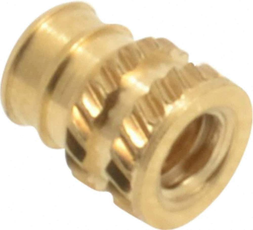E-Z LOK - #4-40, 0.141" Small to 0.159" Large End Hole Diam, Brass Double Vane Tapered Hole Threaded Insert - 0.172" Insert, 0.144" Pilot Diam, 7/32" OAL, 0.093" Min Wall Thickness - Industrial Tool & Supply