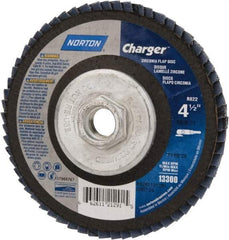 Norton - 24 Grit, 4-1/2" Disc Diam, 5/8-11 Center Hole, Type 29 Zirconia Alumina Flap Disc - 13,000 Max RPM, Fiberglass Backing, Coated - Industrial Tool & Supply