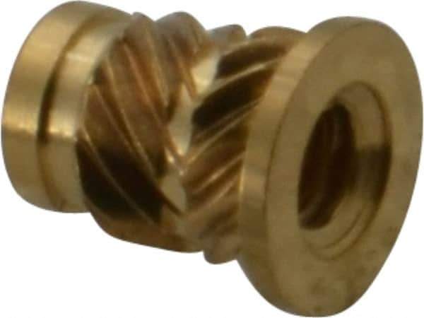 E-Z LOK - #4 40 UNC, 0.181" Diam, Brass Headed Heat Installed Threaded Insert - 0.157" Hole, 1/4" OAL x 0.021" High, 0.218" Head Diam - Industrial Tool & Supply