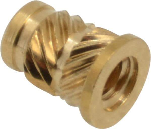 E-Z LOK - #6 32 UNC, 0.214" Diam, Brass Headed Heat Installed Threaded Insert - 0.189" Hole, 0.311" OAL x 0.027" High, 1/4" Head Diam - Industrial Tool & Supply