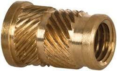 E-Z LOK - 1/4 28 UNF, 0.341" Diam, Brass Headed Heat Installed Threaded Insert - 0.315" Hole, 0.553" OAL x 0.05" High, 3/8" Head Diam - Industrial Tool & Supply