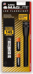 Mag-Lite - White LED Bulb, 97 Lumens, Mini Flashlight - Black Aluminum Body, 2 AA Alkaline Batteries Included - Industrial Tool & Supply