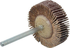 Merit Abrasives - 1-3/16" Diam x 3/8" Face Width, Medium Aluminum Oxide Coated Mounted Flap Wheel - 1/8" Shank Mount, 80 Grit, Cloth Backing, 30,000 Max RPM - Industrial Tool & Supply