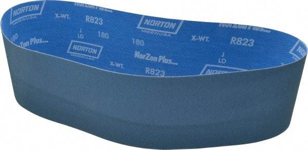 Norton - 4" Wide x 36" OAL, 180 Grit, Zirconia Alumina Abrasive Belt - Zirconia Alumina, Very Fine, Coated, X Weighted Cloth Backing, Series R823 - Industrial Tool & Supply