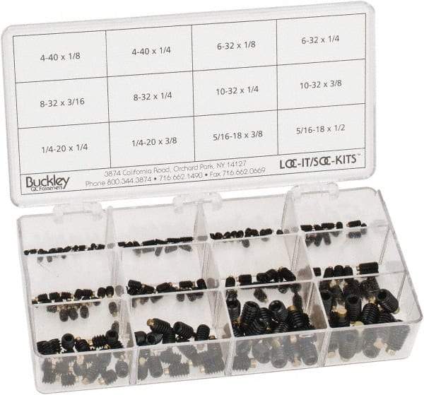 Made in USA - 210 Piece, #4-40 to 5/16-18, Alloy Steel Set Screw Assortment - Hex Head, Hex Socket Drive, 1/8 to 1/2" Long, Grade 303 - Industrial Tool & Supply