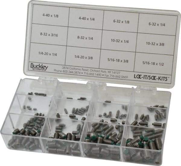 Made in USA - 210 Piece, #4-40 to 5/16-18, Stainless Steel Set Screw Assortment - Hex Head, Hex Socket Drive, 1/8 to 1/2" Long, Grade 303 - Industrial Tool & Supply