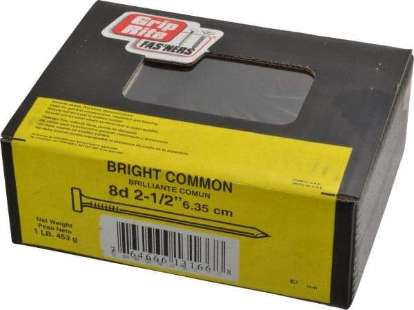 Value Collection - 8D, 10 Gauge, 2-1/2" OAL Common Nails - Ring Shank, Grade 2 Steel, Bright Finish - Industrial Tool & Supply