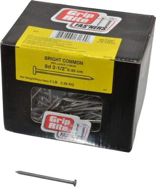 Value Collection - 8D, 10 Gauge, 2-1/2" OAL Common Nails - Ring Shank, Grade 2 Steel, Bright Finish - Industrial Tool & Supply