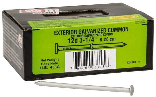 Value Collection - 12D, 9 Gauge, 3-1/4" OAL Common Nails - Ring Shank, Grade 2 Steel, Galvanized Finish - Industrial Tool & Supply